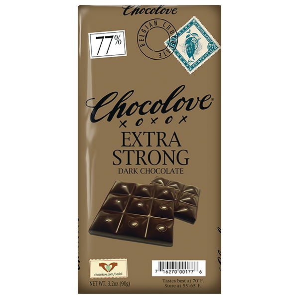 Chocolove - Large Bars - Extra Strong Dark Chocolate 77% 12/3.2oz (K) - Colorado Food Showroom