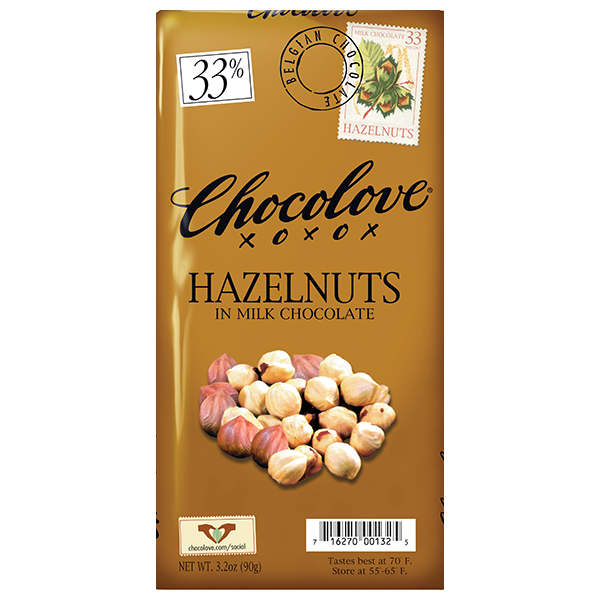 Chocolove - Large Bars - Hazelnut Milk Chocolate 12/3.2oz (K) - Colorado Food Showroom