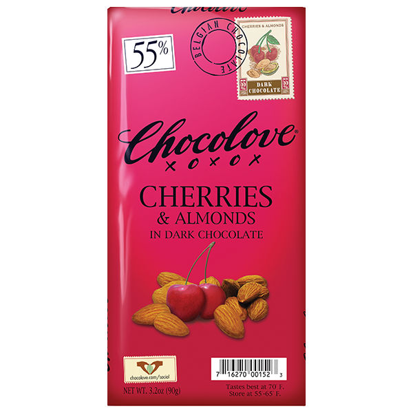 Chocolove - Large Bars - Cherries & Almonds Dark Chocolate 12/3.2oz (K) - Colorado Food Showroom