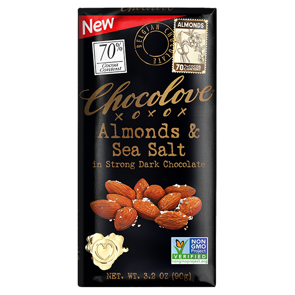 Chocolove - Large Bars - Almond Sea Salt Dark Chocolate 70% 12/3.2oz (K) - Colorado Food Showroom