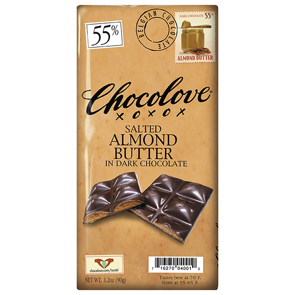 Chocolove - Filled Bars - Salted Almond Butter Dark Chocolate 10/3.2oz (K) - Colorado Food Showroom